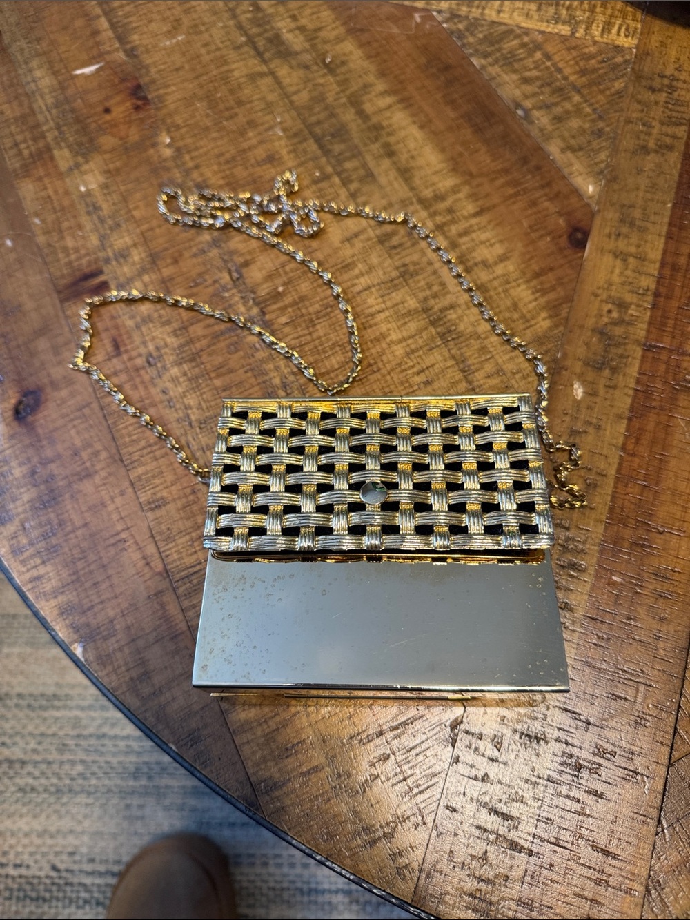 Vintage Sasha Gold Woven Metal Evening Clutch with Chain Strap